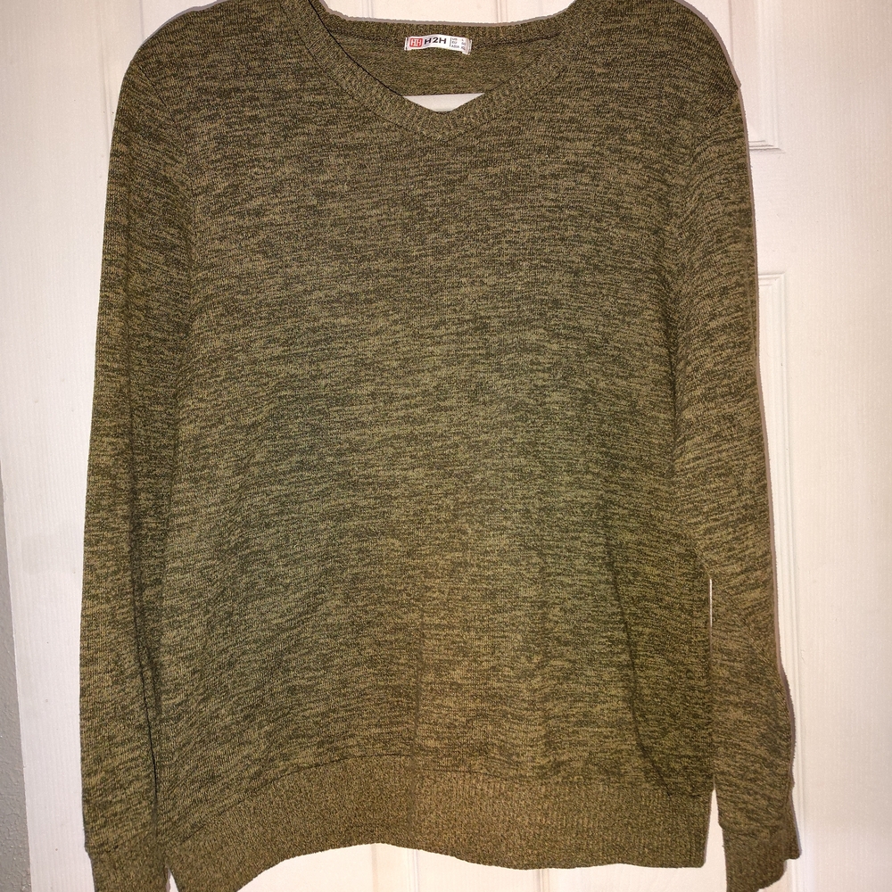 Men's Olive V-Neck Sweater